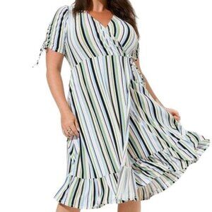 Torrid Midi Studio Knit Wrap Dress Size 2X Multicolor Stripe Short Sleeve